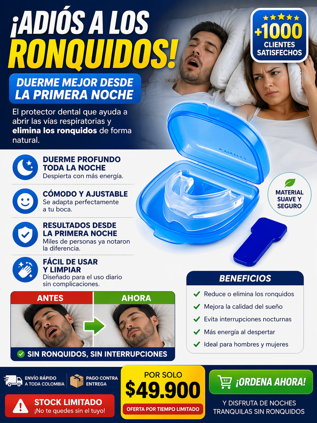 Protector Antirronquidos Ajustable – ¡Duerme sin ruido desde HOY!